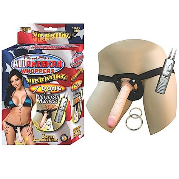 All American Whoppers 7 inches Vibrating Dong Universal Harness